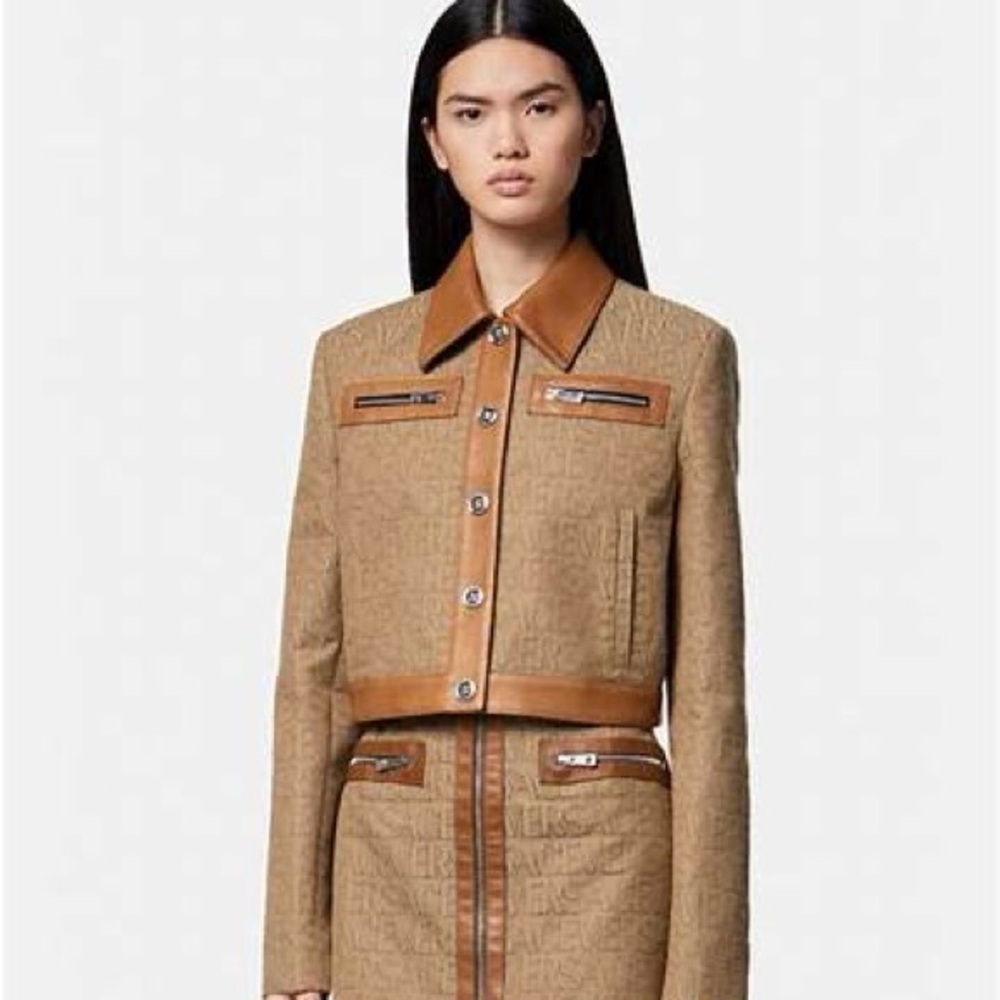 Versace Tan and Brown Blazer with Classic Collar